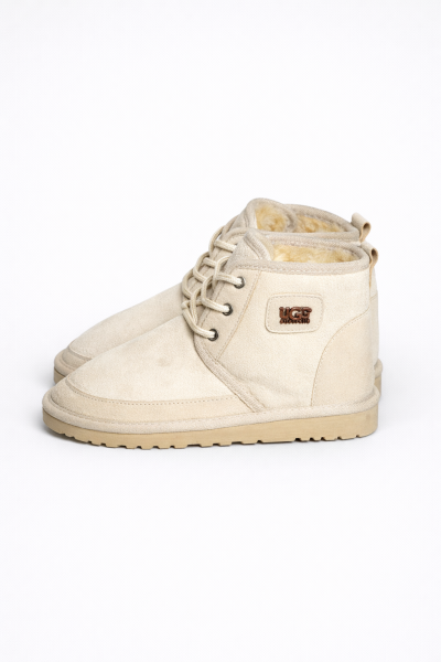 Bağcıklı Süet Tüylü Kadın Bot - Bej