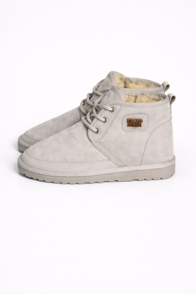 Bağcıklı Süet Tüylü Kadın Bot - Gri