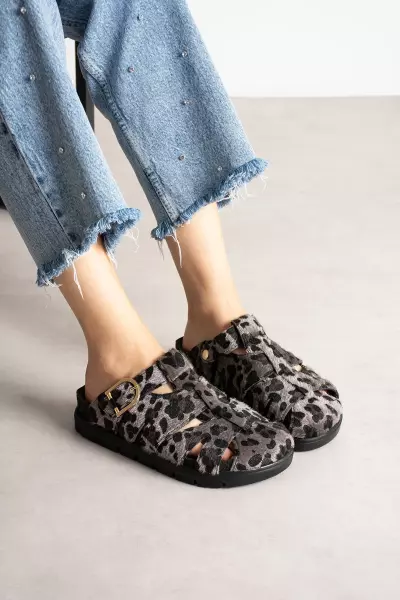 Soleil Premium Leopar Gri  Terlik